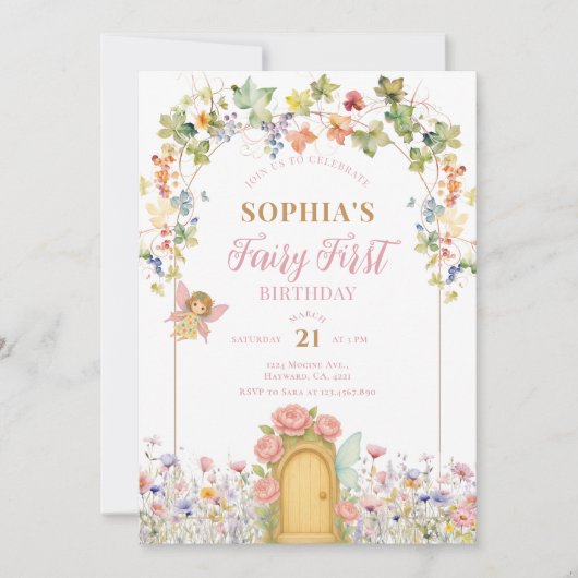 Little Fairy First Door Birthday 招待状 (正面)