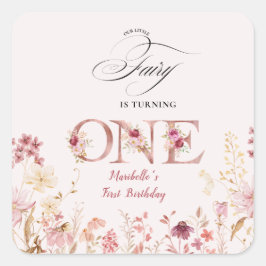 Little Fairy Floral Garden First Birthday  スクエアシール