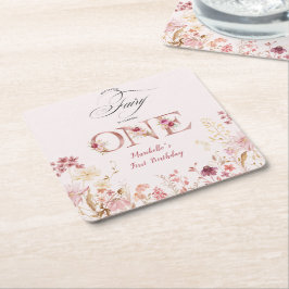 Little Fairy Floral Garden First Birthday  スクエアペーパーコースター