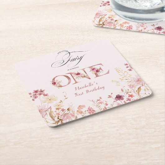 Little Fairy Floral Garden First Birthday  スクエアペーパーコースター (アングル)