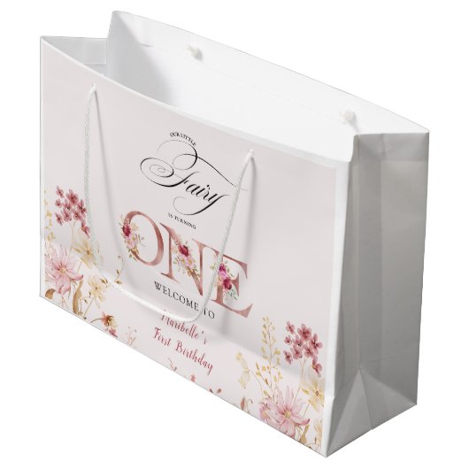 Little Fairy Floral Garden First Birthday  ラージペーパーバッグ (正面アングル)