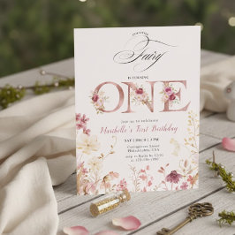 Little Fairy Floral Garden First Birthday  招待状