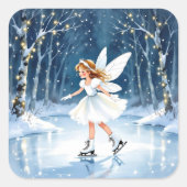 Little Fairy Ice Skating Christmas スクエアシール (正面)