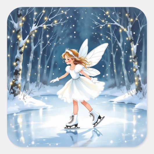 Little Fairy Ice Skating Christmas スクエアシール (正面)