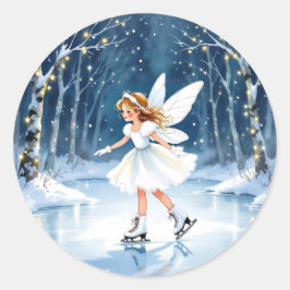 Little Fairy Ice Skating Christmas ラウンドシール