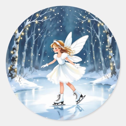 Little Fairy Ice Skating Christmas ラウンドシール (正面)