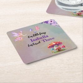 Little Fairy Mushroom House Butterflies Any Age スクエアペーパーコースター