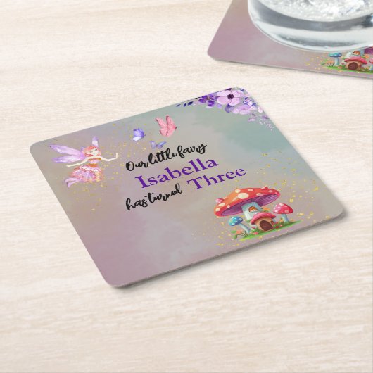 Little Fairy Mushroom House Butterflies Any Age スクエアペーパーコースター (アングル)