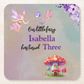 Little Fairy Mushroom House Butterflies Any Age スクエアペーパーコースター (正面)