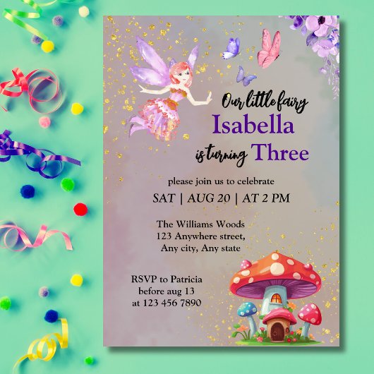 Little Fairy Mushroom House Butterflies Any Age 招待状