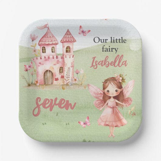 Little Fairy Pink Castle Butterfly Any Age  ペーパープレート (正面)