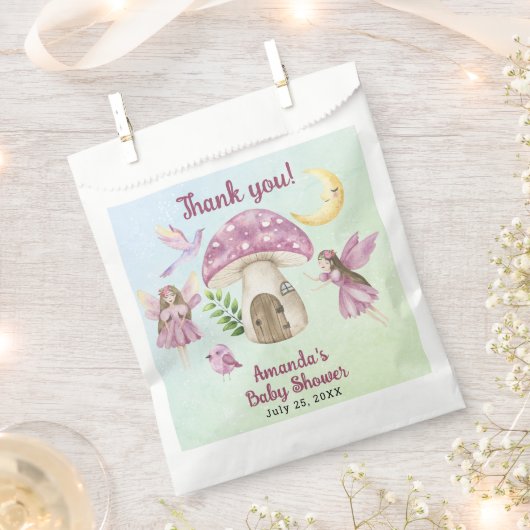 Little Fairy Whimsical Baby Shower Thank you フェイバーバッグ (クリップ留めされた状態)
