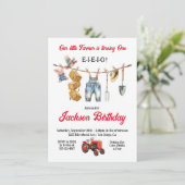 Little Farmer Clothesline 1st Birthday Party 招待状 (スタンド正面)