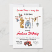 Little Farmer Clothesline 1st Birthday Party 招待状 (正面)