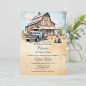 Little Farmer Is Turning One 1st Birthday Party 招待状 (スタンド正面)