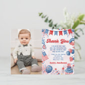 Little Firecrackerの7月の4th誕生日写真 サンキューカード (スタンド正面)