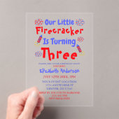 Little Firecracker 3rd Birthday アクリル招待状 (インサイチュ (ポータブル))