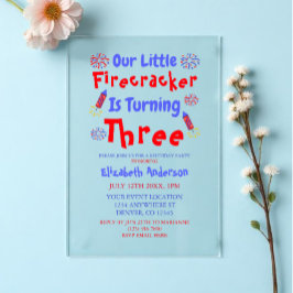 Little Firecracker 3rd Birthday アクリル招待状