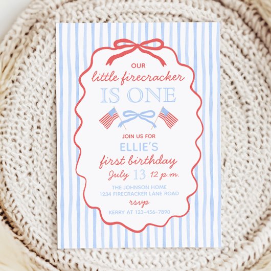 Little Firecracker 4th of July 1st Birthday 招待状