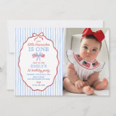 Little Firecracker 4th of July 1st Birthday Photo 招待状 (正面)