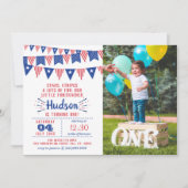 Little Firecracker 7月1日の誕生日の写真4th 招待状 (正面)