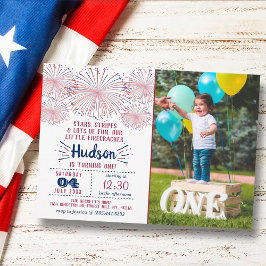 Little Firecracker 7月1日の誕生日の写真4th 招待状