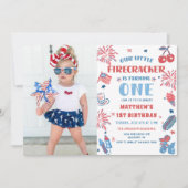 Little Firecracker 7月1日の4th誕生日の写真 招待状 (正面)