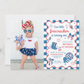 Little Firecracker 7月1日の4th誕生日の写真 招待状 (正面)