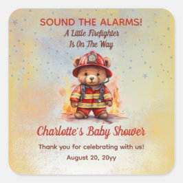 Little Firefighter Teddy Bear Baby Shower スクエアシール