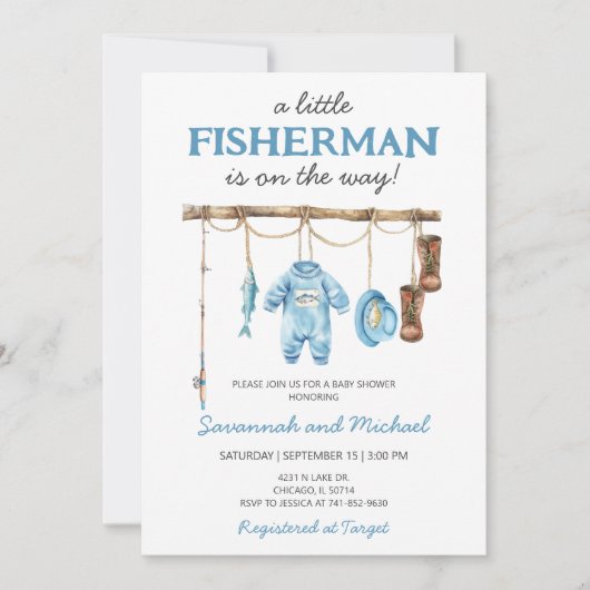 Little Fisherman Baby Shower 招待状 (正面)