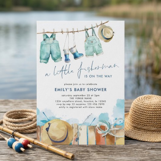 Little Fisherman Clothesline Baby Shower 招待状