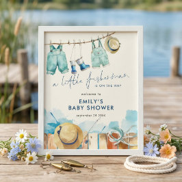 Little Fisherman Clothesline Welcome Baby Shower ポスター