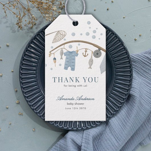 Little Fisherman Fishing Boy Baby Shower Thank You ギフトタグ