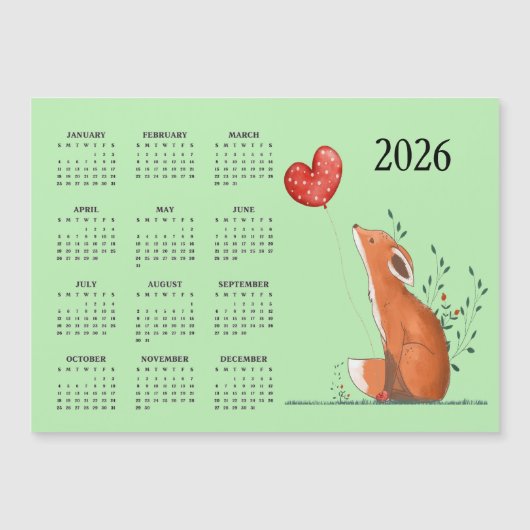 Little Fox Design 2026 Calendar Magnetic Card (正面)