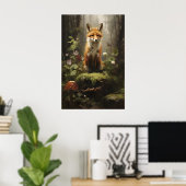 Little Fox In Forest Wall Print, Botanical Dark ポスター (ホームオフィス)