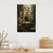 Little Fox In Forest Wall Print, Botanical Dark ポスター (キッチン)