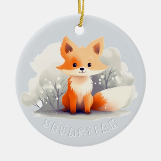 Little fox in winter セラミックオーナメント (正面)