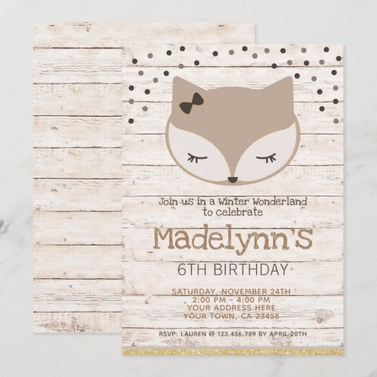 Little fox, wonderland Birthday Invitation 招待状 (正面/裏面)