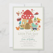 Little Fun Guy Gnome Mushroom Boy 1st Birthday 招待状 (正面)