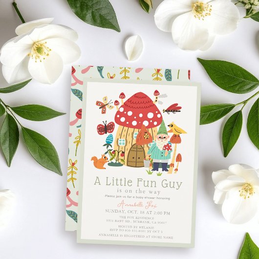 Little Fun Guy Gnome Mushroom Boy Baby Shower 招待状