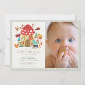 Little Fun Guy Gnome Mushroom Photo 1st Birthday 招待状 (正面)