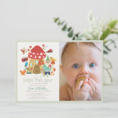 Little Fun Guy Gnome Mushroom Photo 1st Birthday 招待状 (スタンド正面)