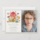 Little Fun Guy Gnome Mushroom Photo Boy Birthday 招待状 (正面)