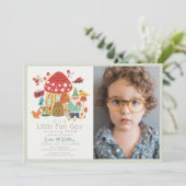 Little Fun Guy Gnome Mushroom Photo Boy Birthday 招待状 (スタンド正面)