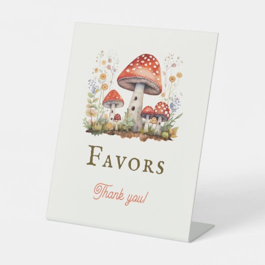 Little Fun Guy Mushroom Bee Baby Shower Favors 台座サイン (正面)