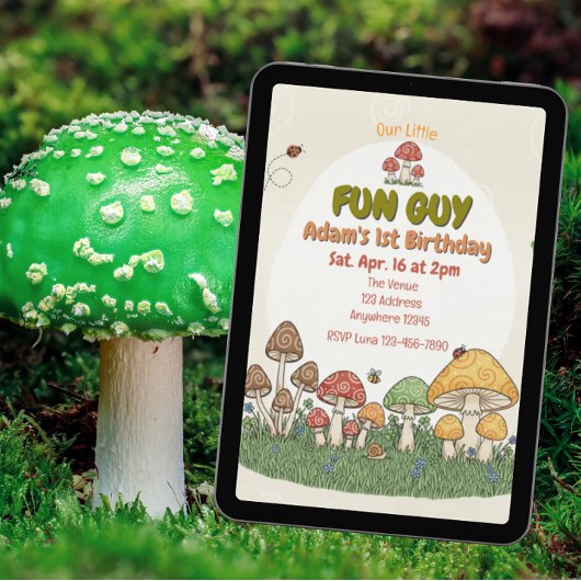 Little Fun Guy, Mushroom Fungi Birthday 招待状