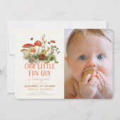 Little Fun Guy Mushroom Worms Photo 1st Birthday 招待状 (正面)