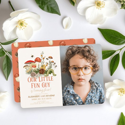 Little Fun Guy Mushroom Worms Photo Birthday 招待状