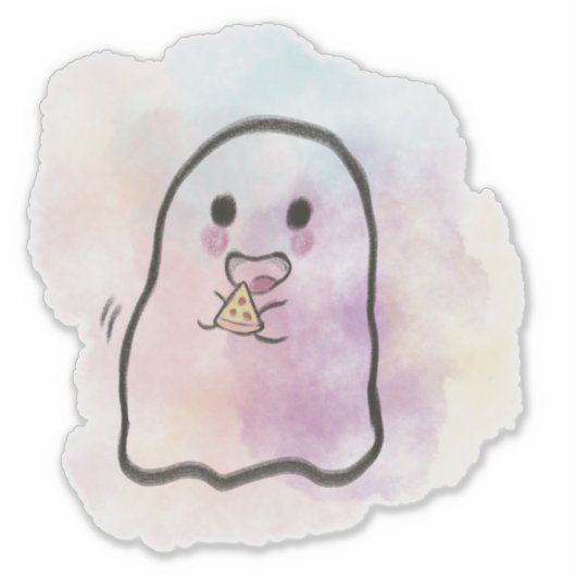 Little ghost eats pizza  シール (正面)