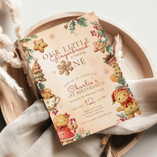 Little Gingerbread 1st Birthday Christmas 招待状